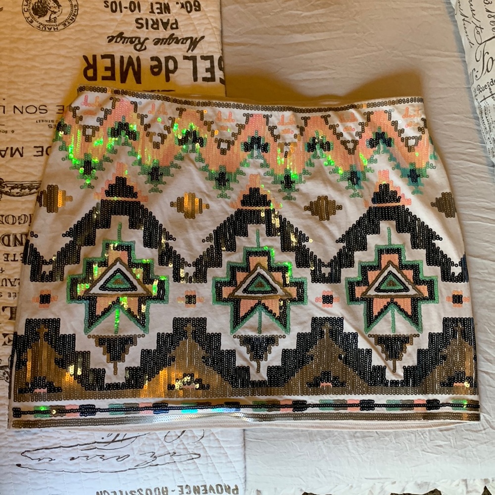 Sequin Aztec Print Skirt